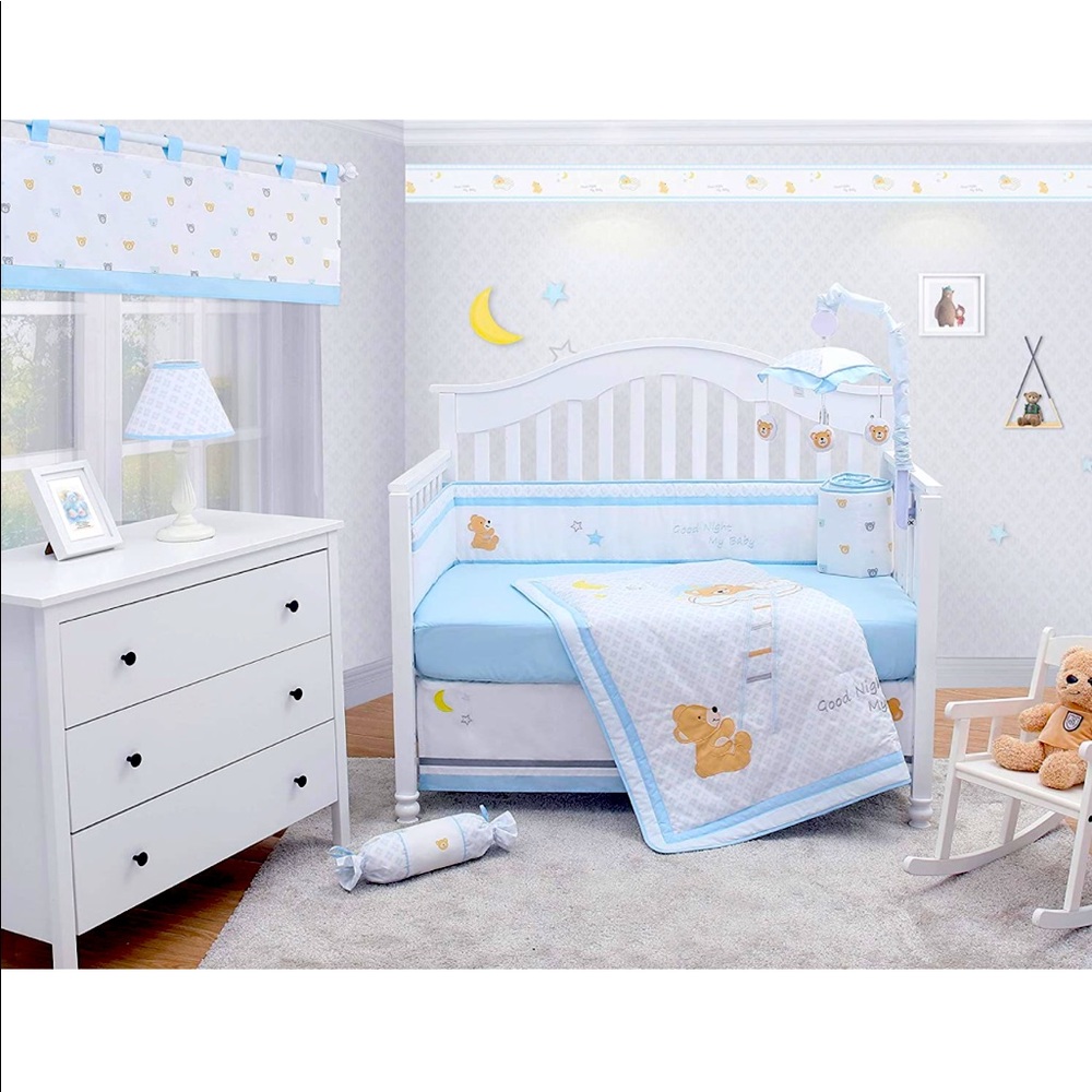 Optima baby bedding crib set sweet dream moon and star teddy bear